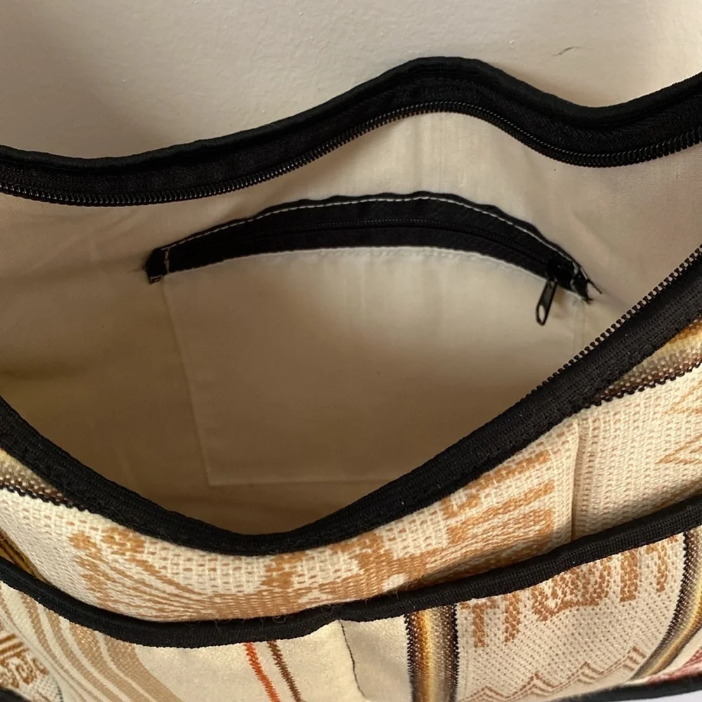 Aztec Cream and Tan Tote Bag with Elegant Embroidered Designs Travel Vacation